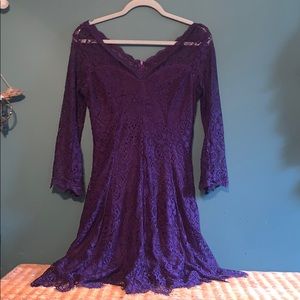 Deep purple lacy dress, 3/4 sleeves